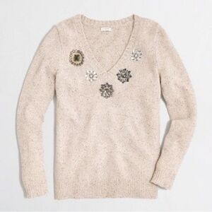 J. CREW Gray Lambs Wool Rhinestones Jewel Sweater Cozy Luxury Winter Large